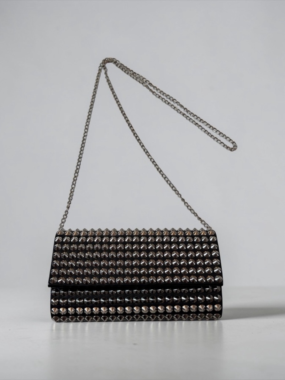 3AM FOREVER BLACK STUDDED CLUTCH BAG WITH CHAIN STRAP – EDGY EVENING BAG